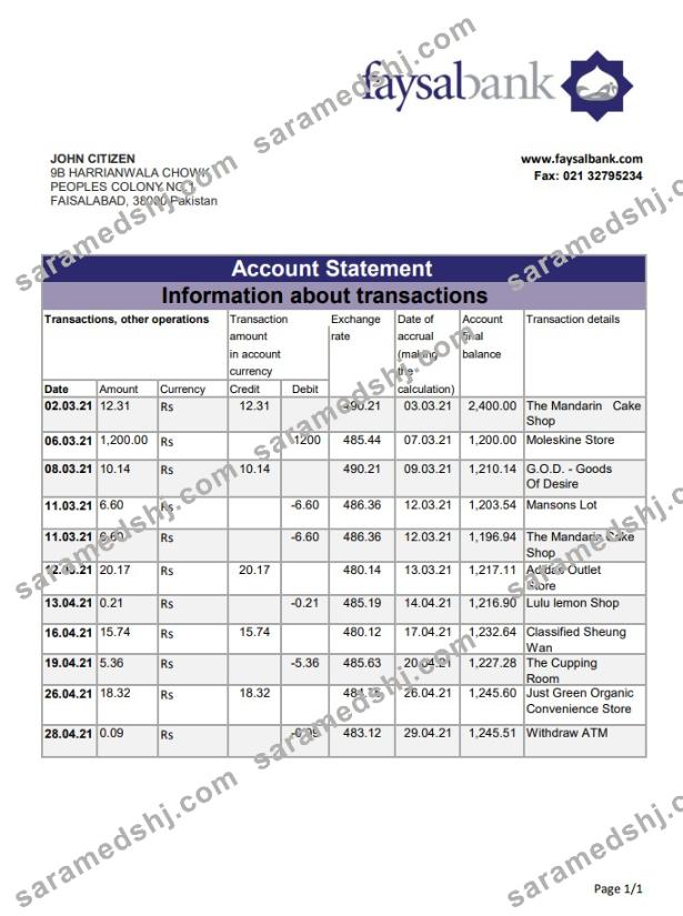 Pakistan Fasyal Bank excel pdf